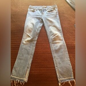 SOLD Free People Blue Flare Leg Jeans with a Slit